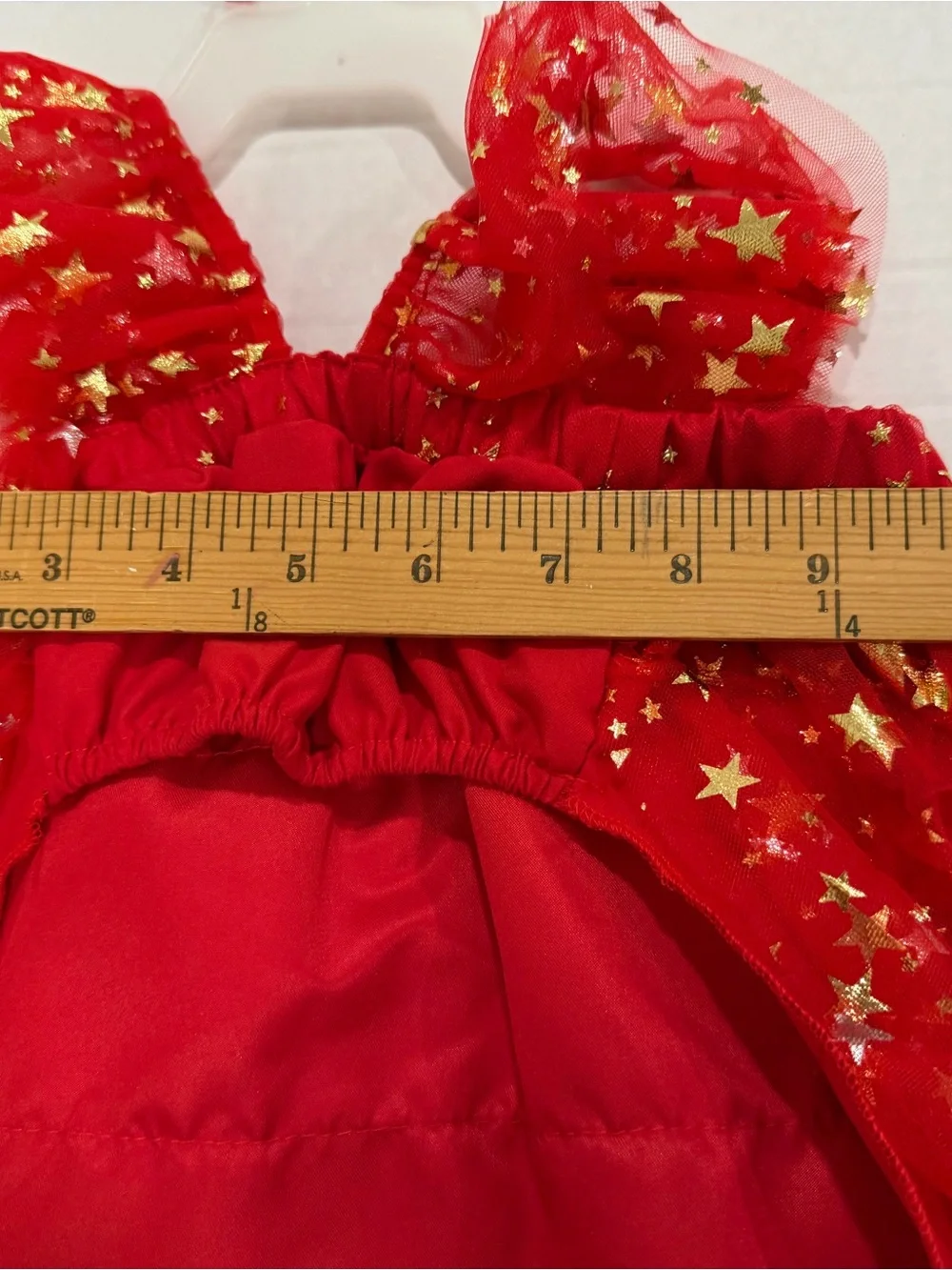 NWT Pet Apparel Sz S Festive Red Gold Star Print Ruffle TrimTulle Dress for Dogs
